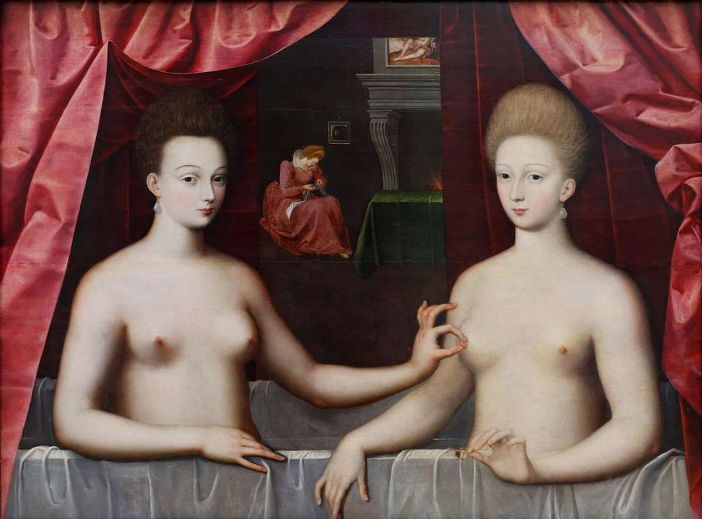 les deux soeurs au bain, torses nus