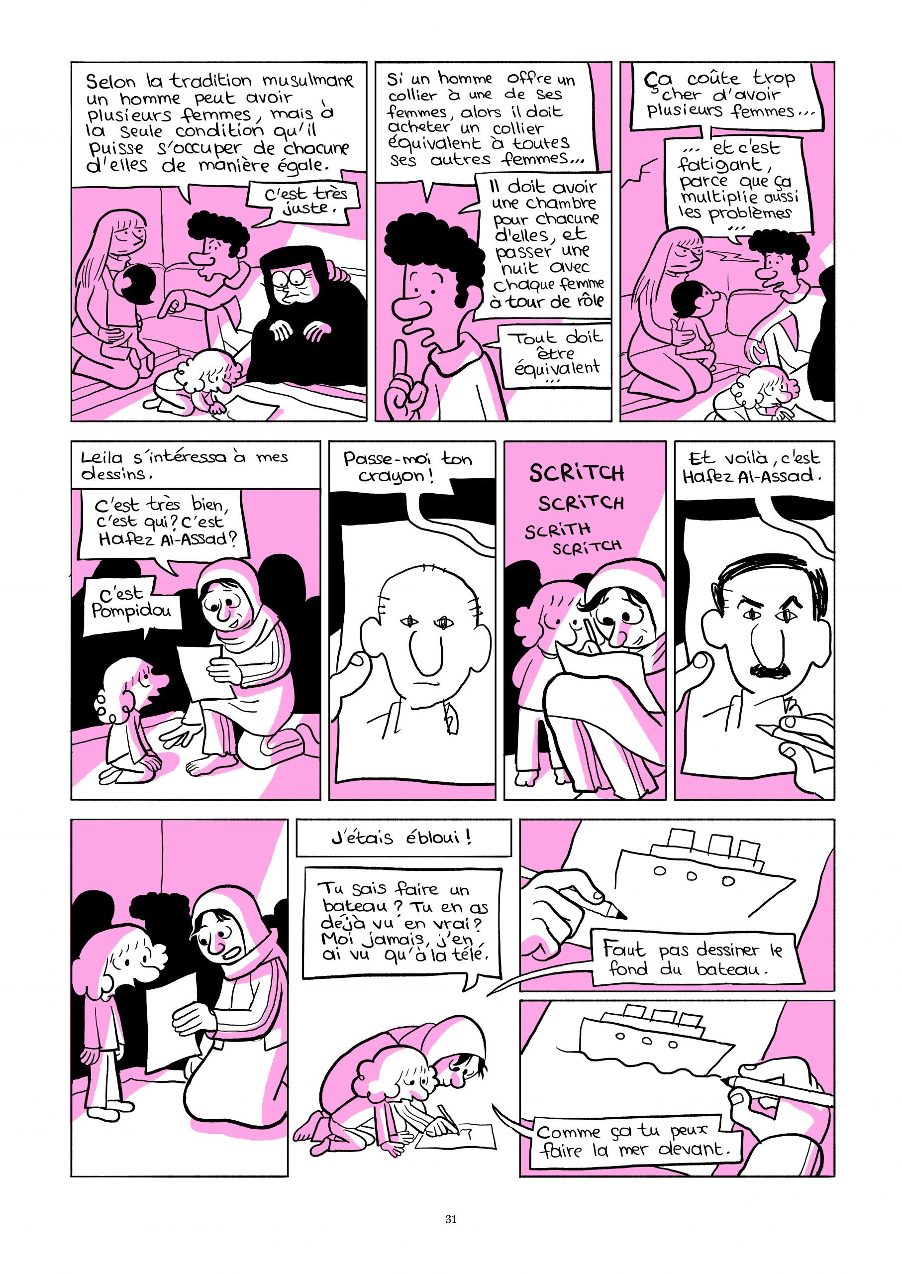 Planche de L'Arabe du futur 2, page 31 : une leçon de dessin