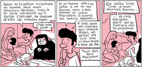 Le père explique la polygamie sous le regard courroucé de sa femme