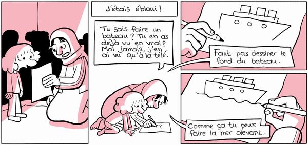 Leila montre comment dessiner un bateau en quelques traits