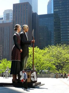 Sculpture inspirée du tableau American Gothic" (Chicago, Illinois)