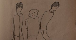 Trois adolescents dessinés d'un trait