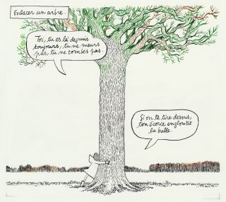 Catherine Meurisse enlace un arbre