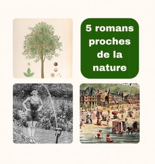 Images anciennes issues de Gallica représentant un arbre fruitier, une femme se faisant arroser dans un jardin et un dessin de plage