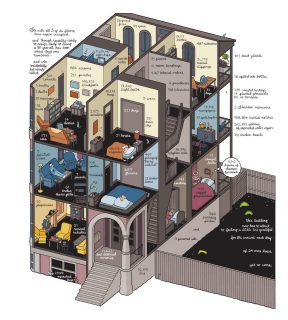 Une coupe d'immeuble avec plein de détails